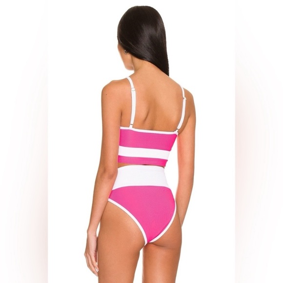 New! Beach Riot Emmy pink white ribbed high waisted bikini bottom 24918 - Picture 2 of 10